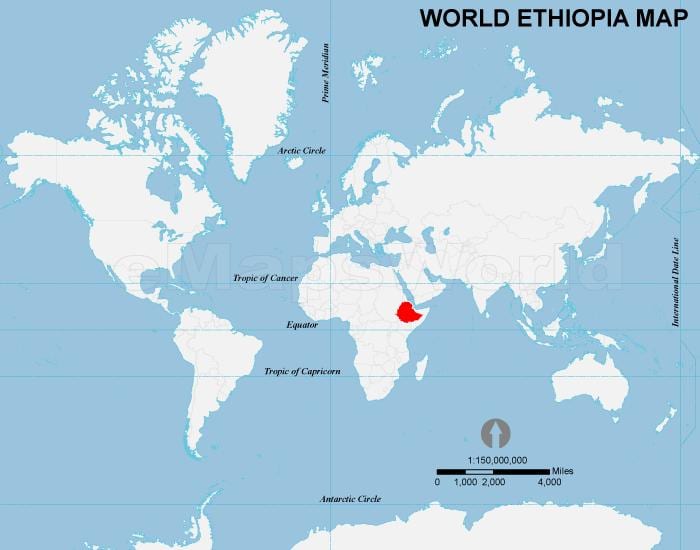 地図のエチオピアの場所が世界の