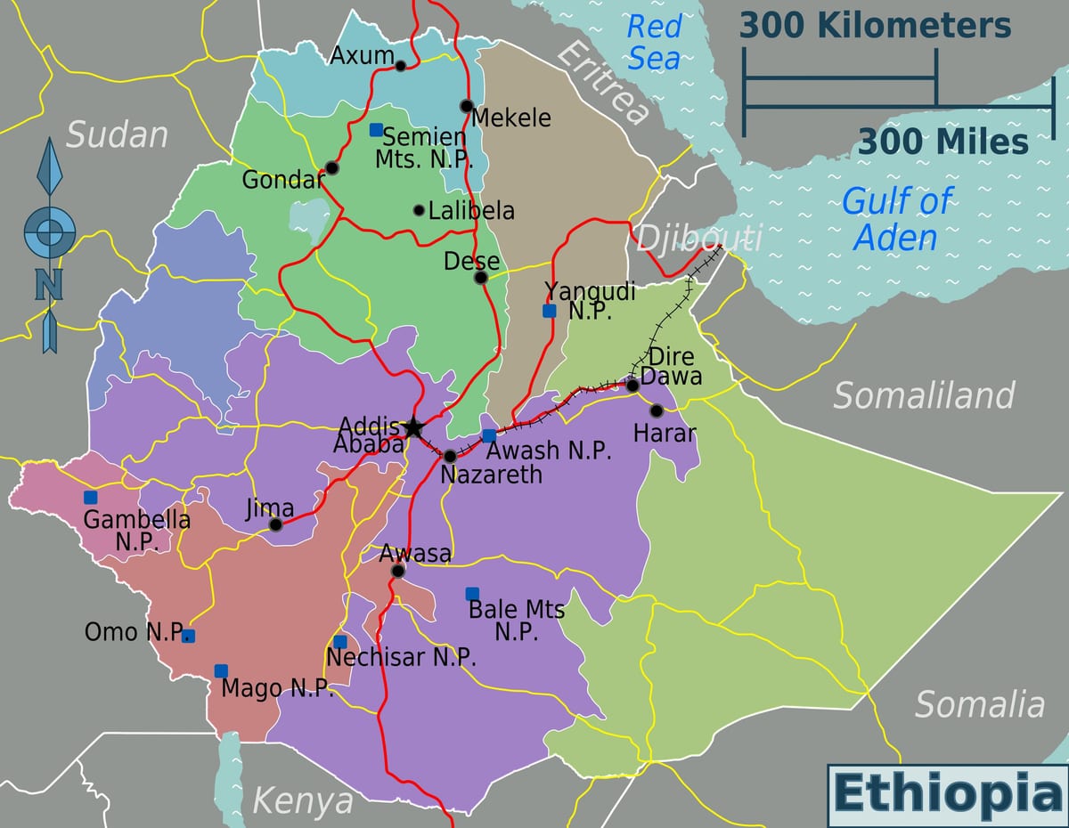 エチオピアの観光名所の地図
