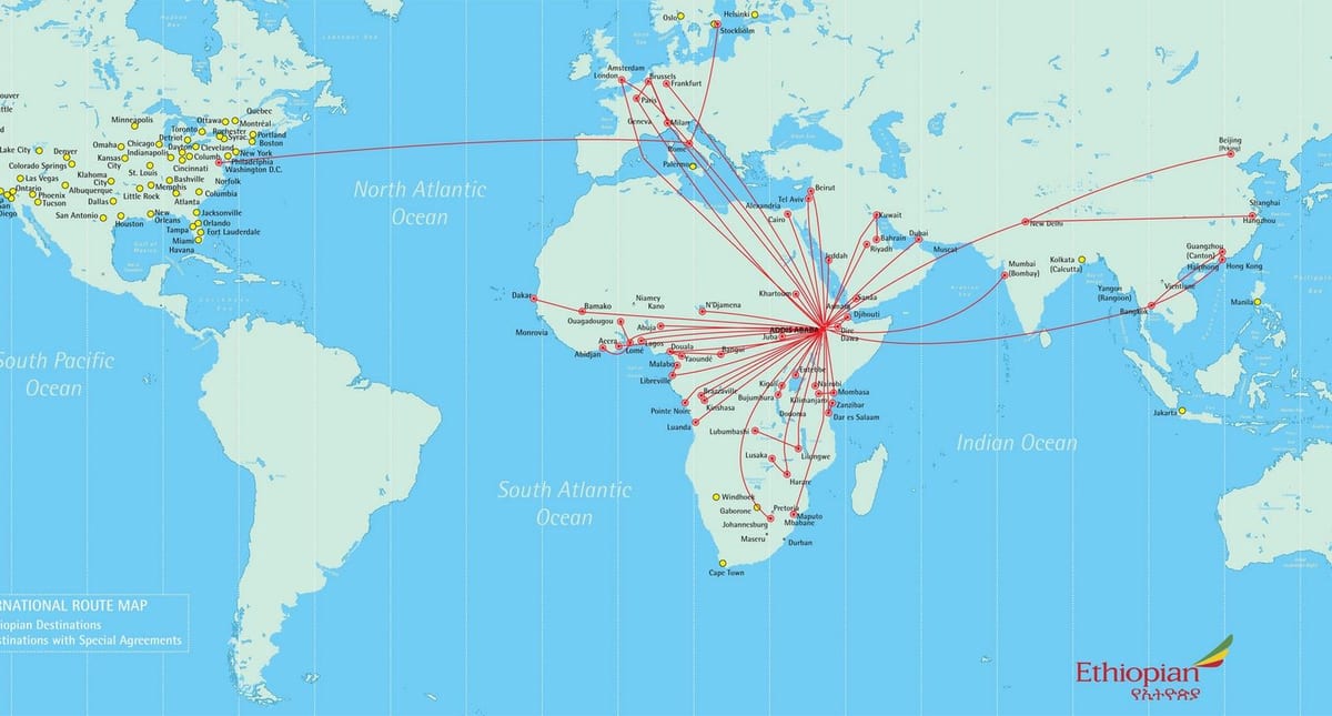 地図のエチオピア航路