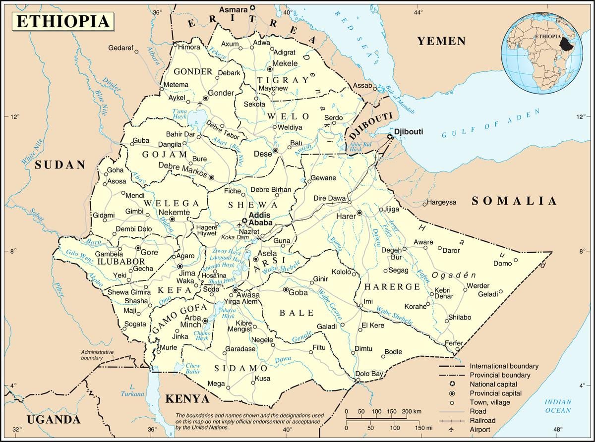 現在の地図のエチオピア