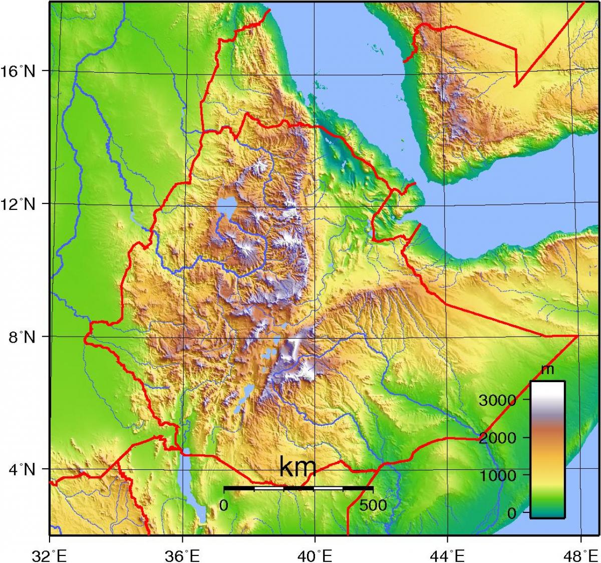 エチオピア高原アフリカの地図