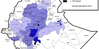 エチオピアの人口密度の地図