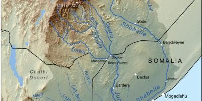 エチオピアの河川流域の地図
